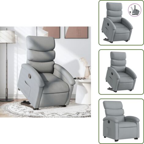 Motor eléctrico - vidaXL Sillón reclinable elevable de tela gris claro - Reposapiés