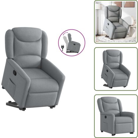 Motor eléctrico - vidaXL Sillón reclinable elevable de tela gris claro - Reposapiés