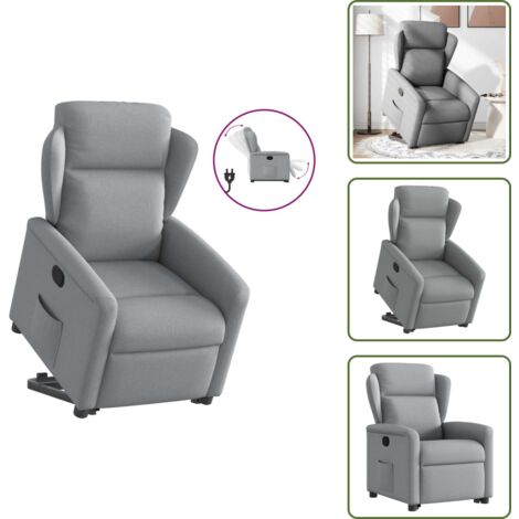 Motor eléctrico - vidaXL Sillón reclinable elevable de tela gris claro - Reposapiés