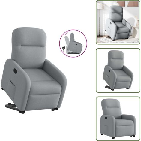Motor eléctrico - vidaXL Sillón reclinable elevable de tela gris claro - Reposapiés ajustable