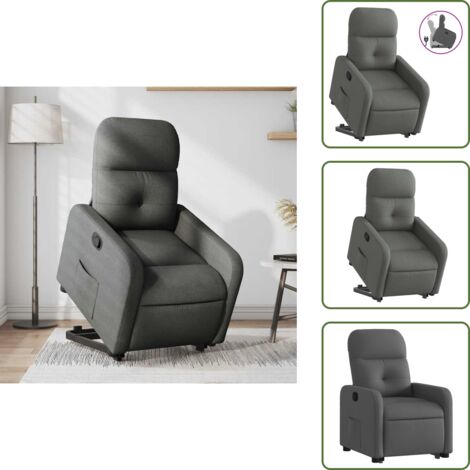 Motor eléctrico - vidaXL Sillón reclinable elevable de tela gris oscuro - Reposapiés