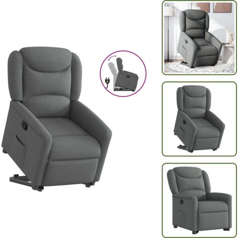 Motor eléctrico - vidaXL Sillón reclinable elevable de tela gris oscuro - Reposapiés