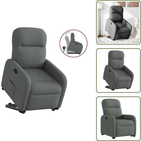 Motor eléctrico - vidaXL Sillón reclinable elevable de tela gris oscuro - Reposapiés