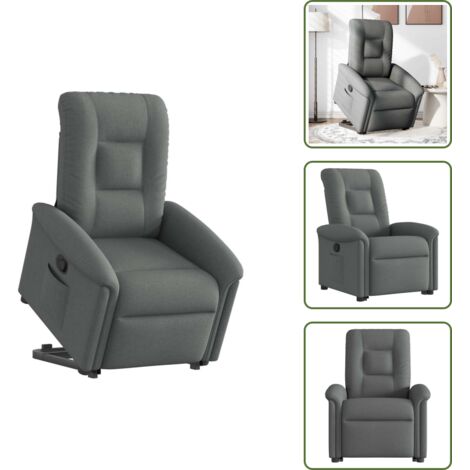 Motor eléctrico - vidaXL Sillón reclinable elevable de tela gris oscuro - Reposapiés