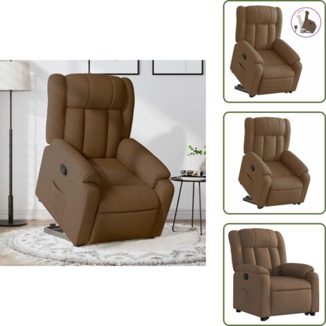 Motor eléctrico - vidaXL Sillón reclinable elevable de tela marrón - Reposapiés