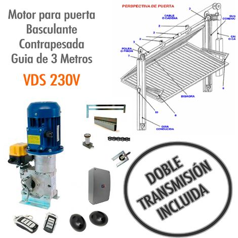 Motor para puerta basculante contrapesada Guía de 3 Metros ( DOBLE TRANSMISION) - VDS 230V.