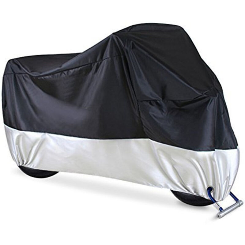 Motorcycle Cover 190T Polyester Motorcycle Cover, Motorcycle Cover XXXL, Black Silver Outdoor Motorbike Shelter Protection Against Rain and Wind and