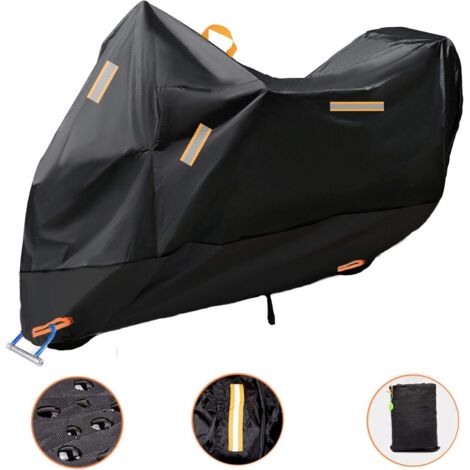Motorcycle Cover 300D Motorbike Tarpaulin Universal Waterproof Cover Thicken, Against Rain Snow Dust Dirt UV for Motor Scooter, Black, XXXL (265 x 105 x 125cm)