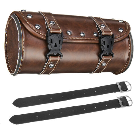 Motorcycle Front Fork Tool Bag Saddle Bag Brown For Chopper Bobber