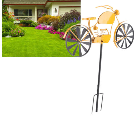 [Motorcycle Garden Spinner] + Motoculte Vintage + Rustic Yellow + Ornement de Jardin Ancien - Girouette en Fer, 550g, avec 2 Picots - Transporteur Vintage Rétro