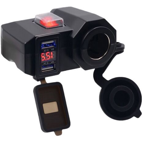 Motorcycle Waterproof USB Charger Adapter 5V and 2.1A Dual USB 12V Cigarette Lighter with Power Switch