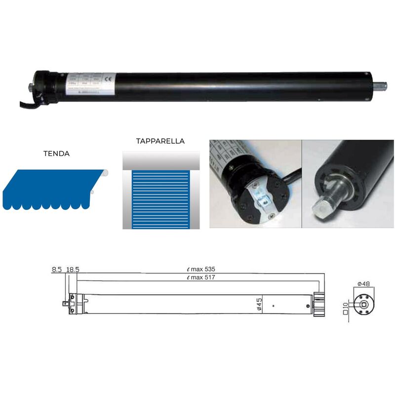 MOTORE ELETTRICO AUTOMAZIONE TUBOLARE PER SERRAMENTI AVVOLGIBILI Tapparelle Tende Da Sole 90 Kg 40 Nm - Foto 10