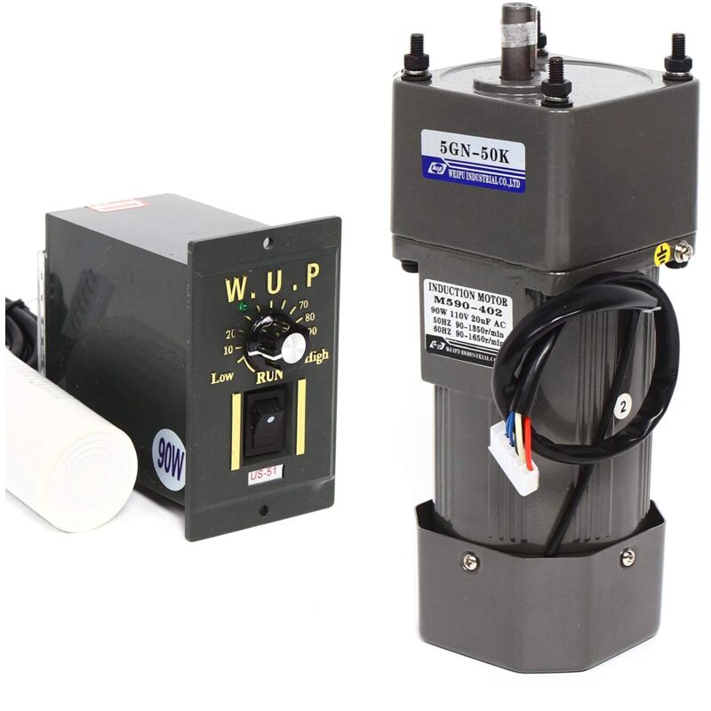 Gojoy - Motoreducteur Électrique ac 220V Moteur à Engrenages Asynchrone Monophasé 90W avec Régulateur de Vitesse (50 k), 27 Tours/Min