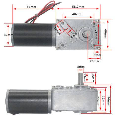 Motorino elettrico a velocità ridotta con riduttore, motore a vite senza fine reversibile, albero da 8 mm, 12 V (12 V, 16 giri/min)
