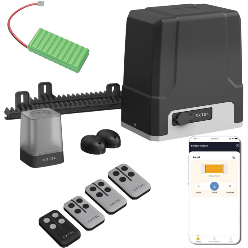 Extel - Motorisation connectée avec batterie de secours pour portail coulissant : max 8m/500kg - XC500 Umii
