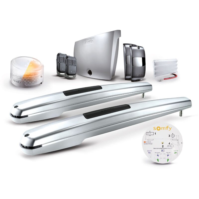 1240652 - Motorisation de portail battant à vérin Exavia Star - Pour vantaux hauteur max 2 m et largeur 2.5 m - Avec 2 télécommandes Keypop, 1 feu