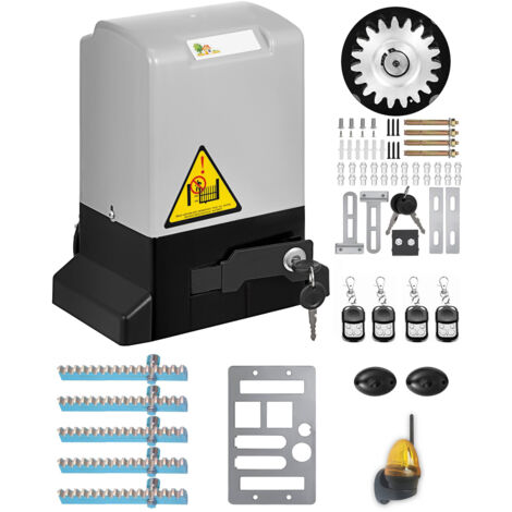 M-E Kit Motorisation Portail Coulissant Ouvre-Porte + 4 Télécommandes 370W + 5 crémaillères Métal zinguée + Feu A LED FLASHLED - Poids 600 kg Longueur 12 m Maxi par vantail, Vitesse 13 m / min