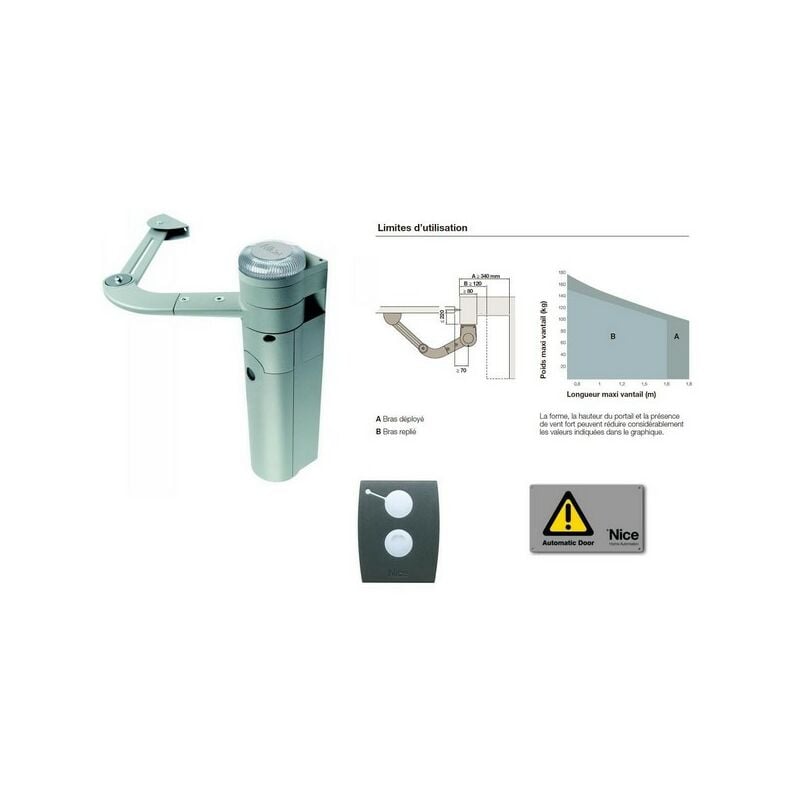 Kit d'automatisation bras articulé portail 1 battant env. 1,8m walky kit Nice