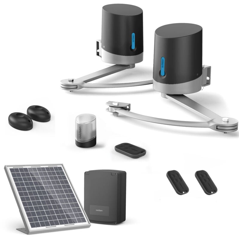Motorisation pour portail à battants Avidsen orane se + kit solaire + 2 télécommandes supplémentaires (3 en tout) -