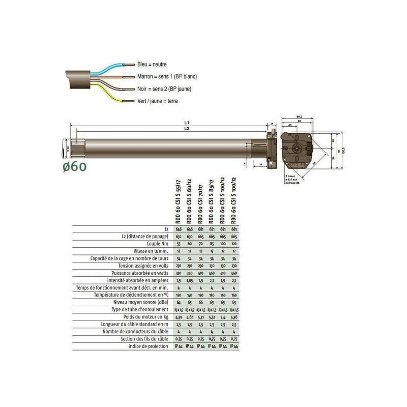 Motorisation rdo 60 csi s 100/12 pour porte de garage enroulable Somfy