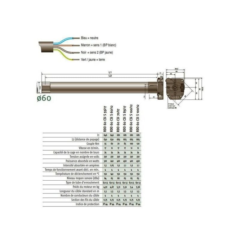 Motorisation rdo 60 csi s 120/12 pour porte de garage enroulable Somfy