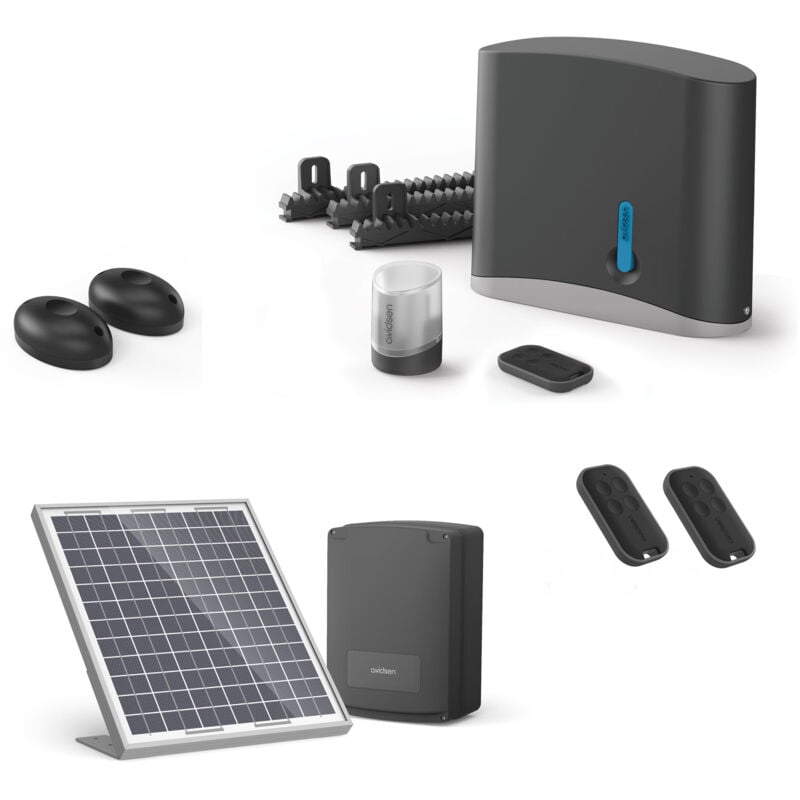 Motorisation solaire pour portail coulissant Zenia se + 2 télécommandes supplémantaires (3 en tout) Avidsen