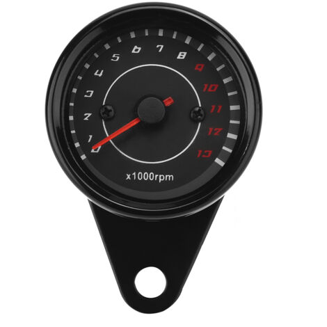 Motorrad Drehzahlmesser, Universal Motorrad Hintergrundbeleuchtung Drehzahlmesser Tachometer Aluminiumanzeige Ersatz(Schwarzes Gehäuse Schwarzes Zifferblatt)