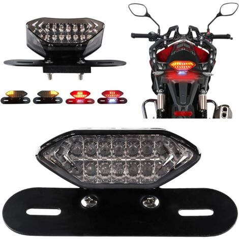 Motorrad-LED-Rücklichter, integrierte Bremslichter und Blinker-Kontrollleuchte, 5 W, 20 LEDs, Laufbremse, Blinker, Nummernschildhalter (schwarze Linse)