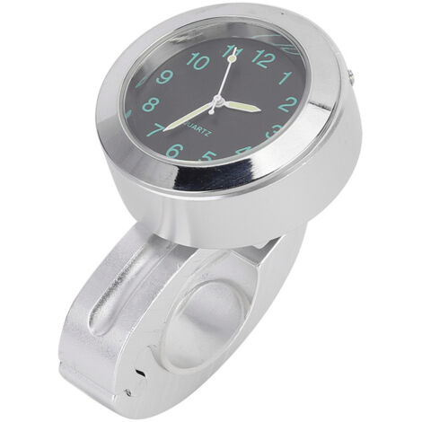 Motorrad-Lenkeruhr mit wasserdichtem und stoßfestem analogem Zifferblatt – Komplettes Montageset für 22 mm/25 mm Durchmesser – Silbernes Aluminium – Inklusive Schraubenschlüssel