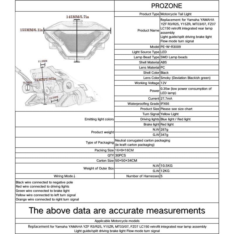 Image of Motorrad Rücklicht Rücklicht mit led Blinker Ersatz für Yamaha yzf R3 R25 Y15ZR MT07 FZ07 LC150