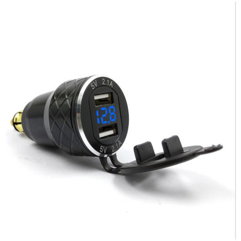 Motorrad USB Ladegerät EU Stecker für BMW Ducati Auto Ladegerät mit Metall Spannungsanzeige Blau FLITI