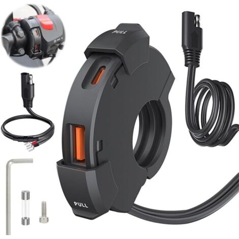 Motorrad-USB-Ladegerät, Motorrad-USB-Steckdose, Motorrad-Zigarettenanzünderbuchse, QC3.0 USB & PD Typ-C, 12V-Motorrad-USB mit Schalter und LED-Voltmeter, für 12V-24V Auto, Wohnmobil, Boot