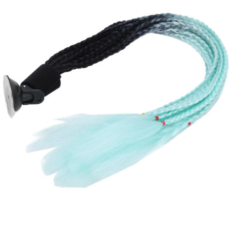 Motorradhelm für Damen mit passender Perücke im Pferdeschwanz-Design – Schwarz-Cyan-Ombré – Modernes Deko-Accessoire