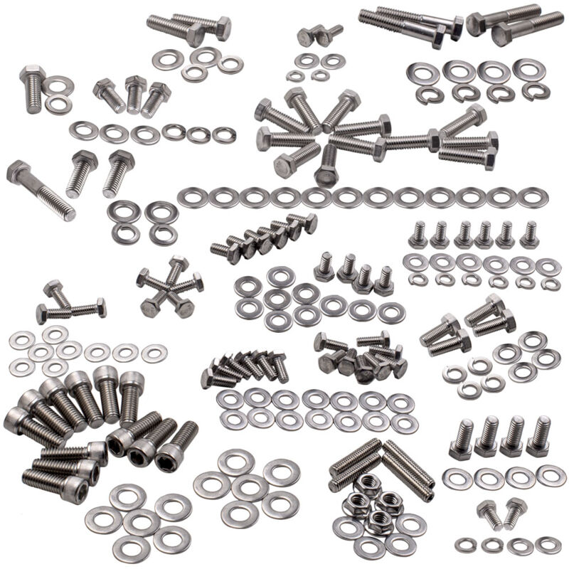 304 Stainless Steel Engine Hex Bolt Kit compatible for Chevy SBC Small Block 265 305 307