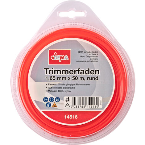 Motorsense Freischneider Mähfaden Trimmerfaden 1,65mm-50m rund Nylon Signalfarbe
