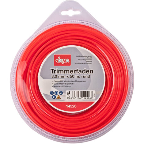 Motorsense Freischneider Mähfaden Trimmerfaden 3mm x 50m rund Nylon Signalfarbe