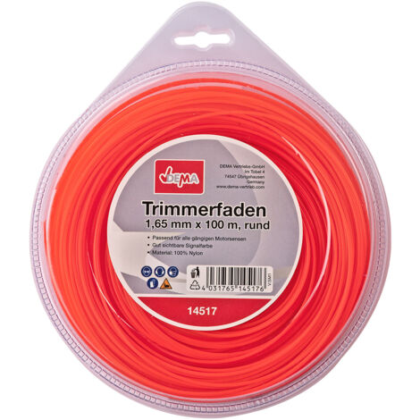 Motorsense Freischneider Trimmer Mähfaden 1,65 mm x 100 m rund Nylon Signalfarbe