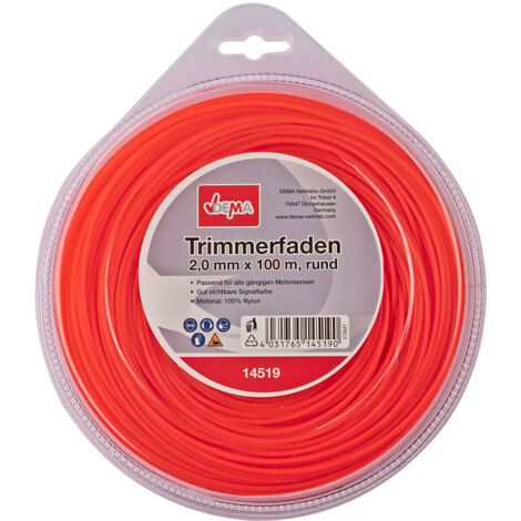 Motorsense Freischneider Trimmer Mähfaden 2 mm x 100 m rund Nylon Signalfarbe