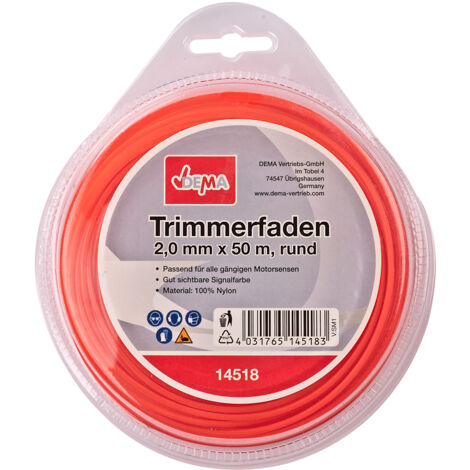 Motorsense Freischneider Trimmer Mähfaden 2 mm x 50 m rund Nylon Signalfarbe