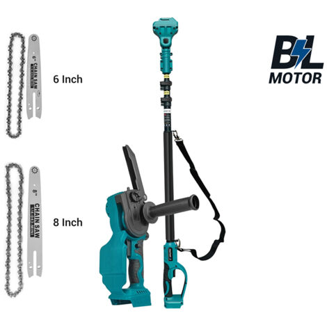 DRILLPRO Motosega a batteria 2 in 1 Potatore elettrico su asta, Asta telescopica 130-248 cm, Senza batteria, Guida da 6 e 8 pollici