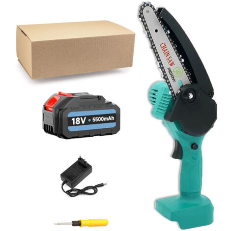 MAWIRON Motosega a batteria, motosega a batteria da 4 pollici, mini motosega elettrica portatile per rami di alberi, giardino + batteria + caricabatterie da 5,5 ore, compatibile con batterie Makita