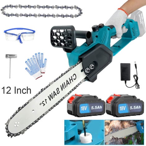 TEETOK Motosega a batteria, Motosega a batteria senza spazzole da 12 pollici, Motosega portatile per rifinitura e taglio di alberi, Batteria 2x5,5 A + Caricatore , Compatibile con Batteria Makita