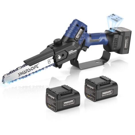 SWANSOFT Motosega da potatura a batteria da 8‘ con lubrificazione automatica, motosega elettrica professionale per potatura frutteti e ulivi CS-2 blu