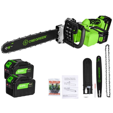 ONEVAN Motosega elettrica senza spazzole da 16 pollici 40cm Ricaricabile senza fili per la lavorazione del legno Strumento per potatura da giardino con 2 batterie