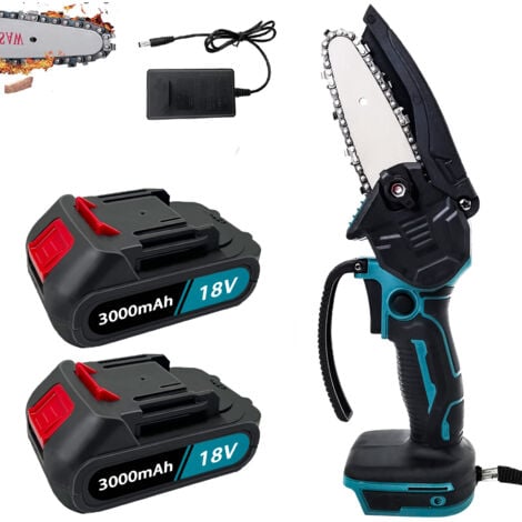 TEETOK Motoseghe a batteria,4 pollici Motoseghe elettriche a filo,mini motosega a una mano,con 2 batterie da 3000 mAh + caricabatterie ， per cesoie da potatura cesoie da potatura legno,Compatibile con la bat