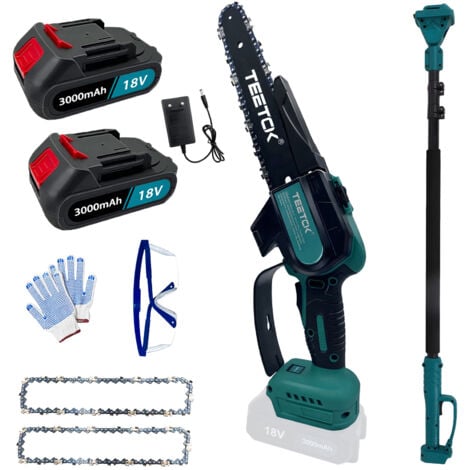 TEETOK Motoseghe elettriche a filo, motosega telescopica senza fili a lunga portata, motosega a lunga portata, sega a palo allungabile + 2 batterie 3.0A+ caricabatterie,Compatibile con la batteria Makita