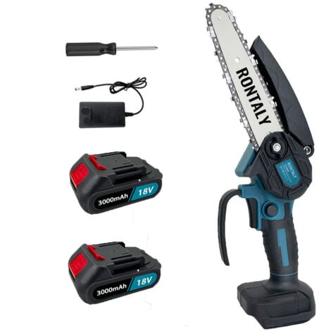 TEETOK Motoseghe elettriche a filo,Mini motosega a freddo da 6 pollici + 2 batterie da 3,0 A + caricabatterie con catene ,Compatibile con la batteria Makita