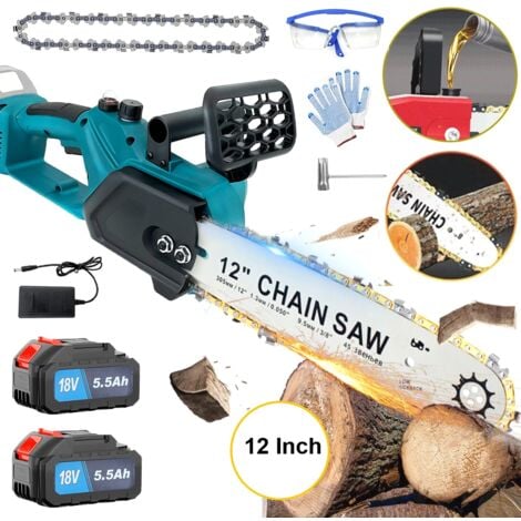 PEDONY Motoseghe elettriche, senza fili 12 pollici, motore brushless da 650 W, motosega a mano senza fili da 18 V con 2 batterie da 5,5 Ah + caricabatterie, 2 catene,compatibile con batteria Makita