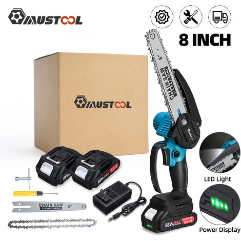 AUGIENB Motosierra con pantalla MUSTOOL 8 '' 18V 10000RPM podadora inalámbrica sin escobillas motosierra alimentada por batería sierra de troncos 2 baterías