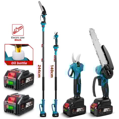 ONEVAN Motosierra con pértiga de 8 pulgadas y podadora eléctrica telescópica de 25 mm, podadora de pértiga 3 en 1 con 2 baterías, alcance máximo de 2 m